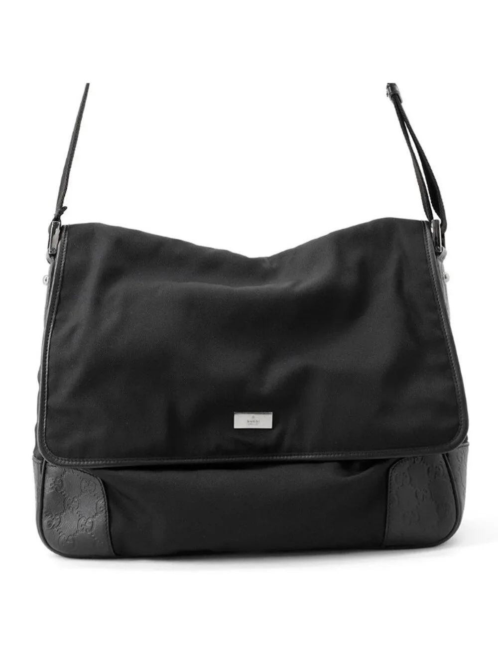 Gucci Shoulder Bag GG Embossed Nylon Leather Black